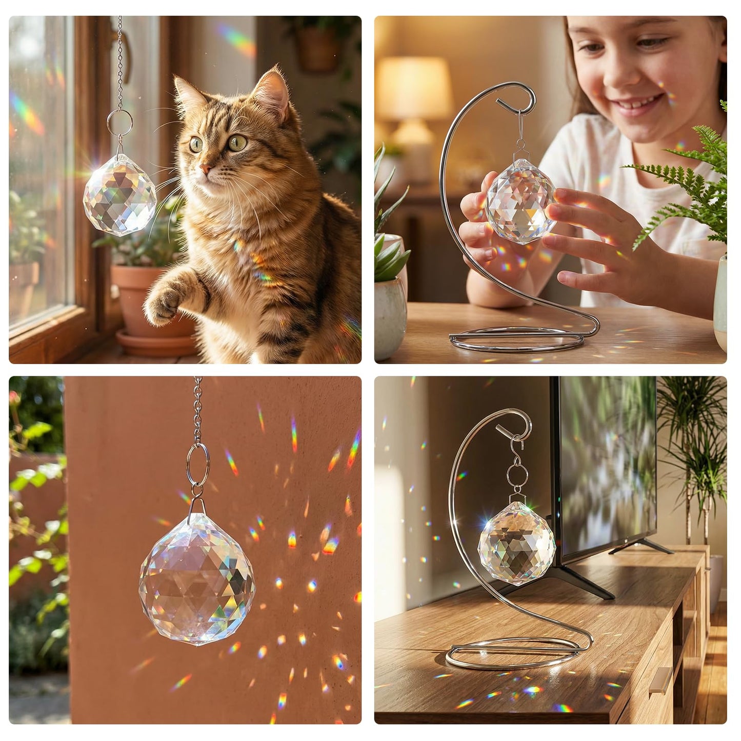 A Unique Sympathy Gift to Comfort & Heal: Tabletop or Hanging Rainbow Maker Memorial for Loss of Loved One, Mother, Father. A Thoughtful Miscarriage Gift with Stand & Chain for Window or Patio