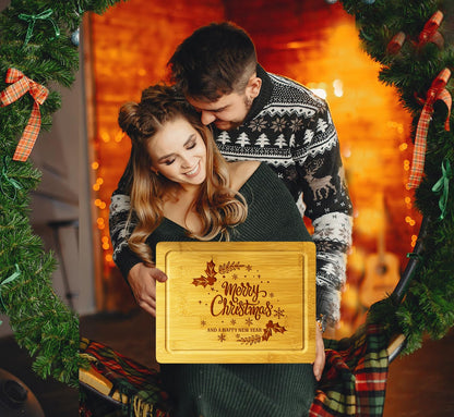 Christmas Themed Wood Cutting Board - Unique Christmas 2024 Gift For Kitchen - Decorative Christmas Serving Tray