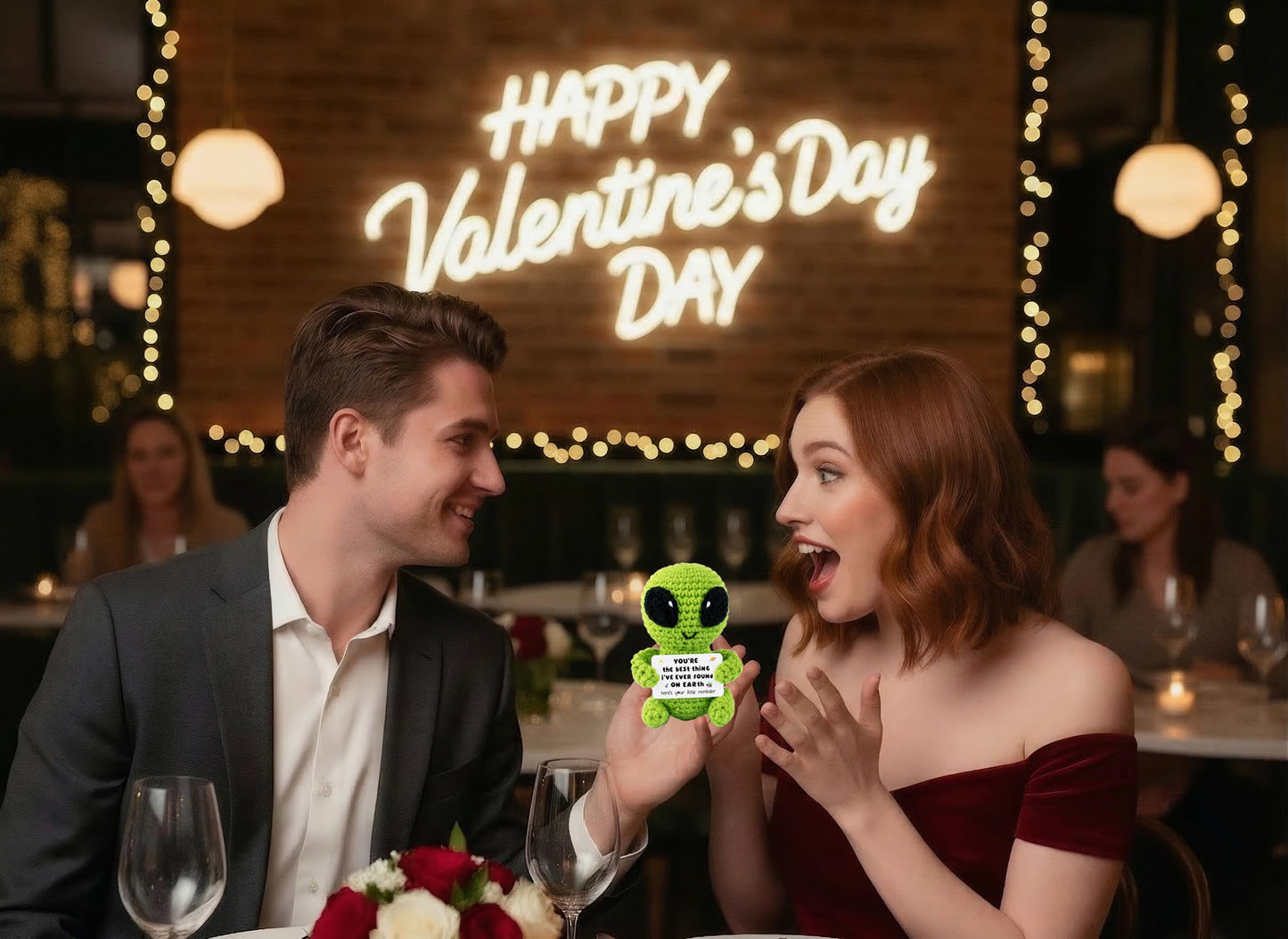 Gifts for Him Her Men Boyfriend Girlfriend Handmade Positive Crochet Alien Valentine's Day Anniversary Birthday Funny Romantic Gifts My Love Men Women Husband Wife Gift