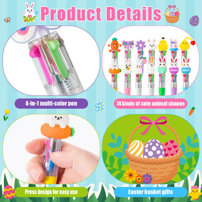 ANGOLIO 84PCS Easter Gifts Bulk Cartoon 4 in 1 Multicolor Ballpoint Pens with Greeting Cards for Easter Party Favors Basket Stuffers Goodie Bag Filler School Supplies Students Rewards Classroom Gifts