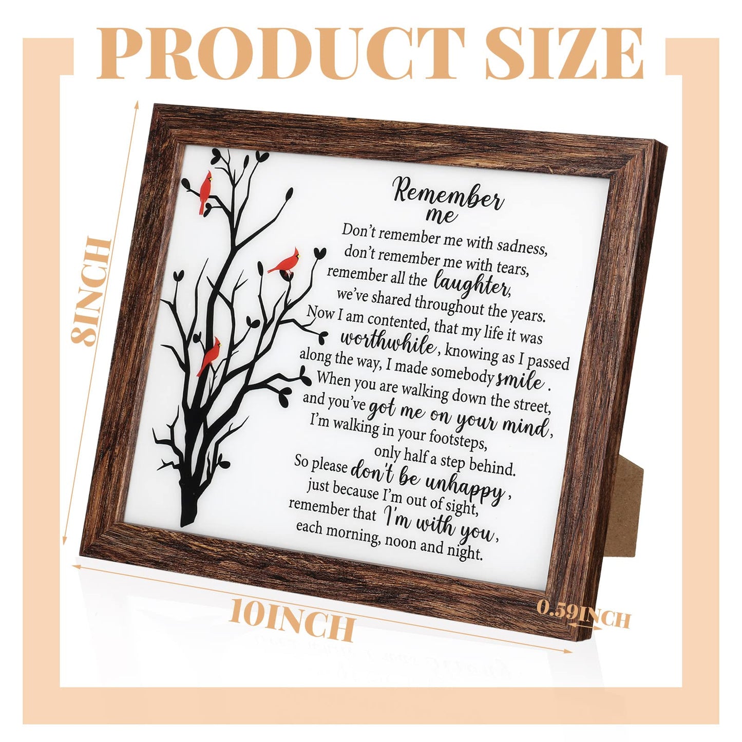Gerrii Sympathy Memorial Gifts Red Cardinal Bereavement LED Memorial Gifts for Loss of Loved One Wooden Shadow Box 10'' x 8'' in Poem and Light for Mom Dad Father Funeral Bereavement(Retro Style)