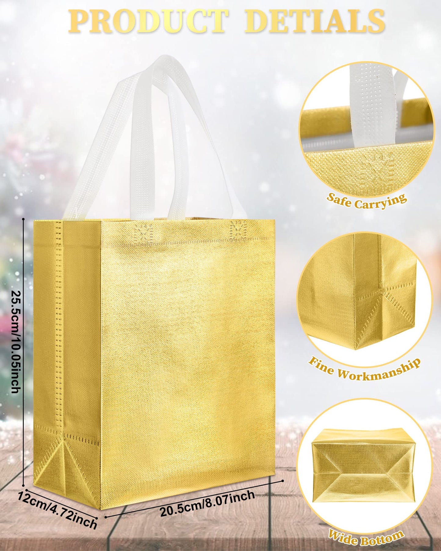 Eccliy 80 Pcs Reusable Gift Bags Set Glossy Grocery Gift Tote Bag with Hadnle for Wedding, Father's Day, Graduation, Summer Event (10 x 8 x 4.7 Inch,Gold)