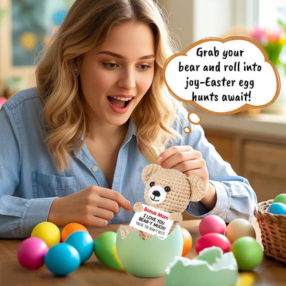WELLBANEE Mother Gift Bonus Mom, Handmade Crochet Bear for Sentimental Mothers Day Birthday Present for Stepmom, Appreciation Keepsake for The Best Bonus Mom Ever, Small Desk or Shelf Décor Bear