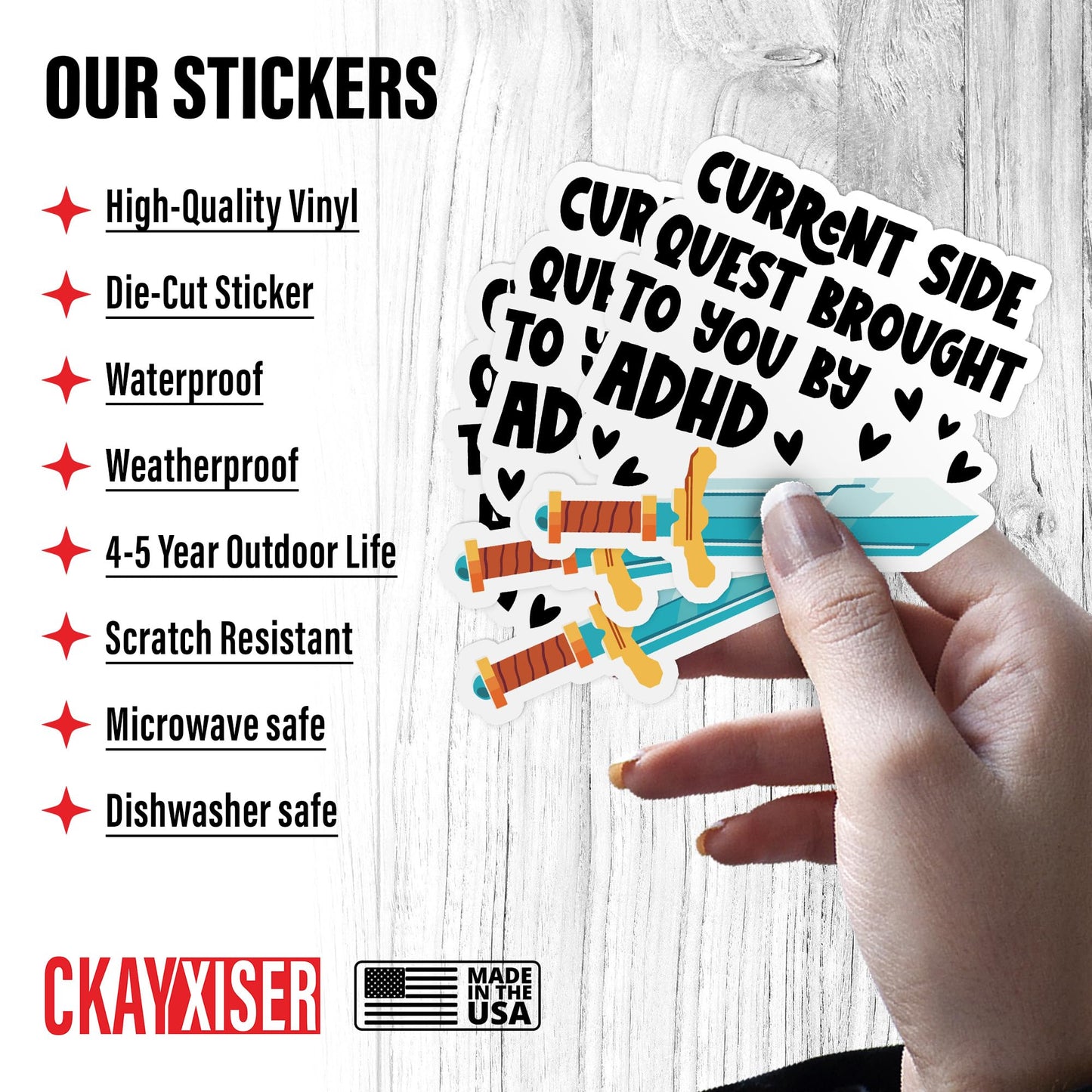 (3Pcs) Current Side Quest Brought to You by ADHD Sticker Anxious Crippling Anxiety Overthinking 2" Waterproof Die-Cut Vinyl Laptop, Water Bottle Sticker Funny Car Decal Gifts for Her Him 2 Inches