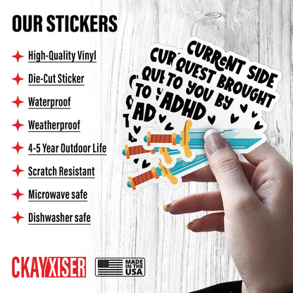 (3Pcs) Current Side Quest Brought to You by ADHD Sticker Anxious Crippling Anxiety Overthinking 2" Waterproof Die-Cut Vinyl Laptop, Water Bottle Sticker Funny Car Decal Gifts for Her Him 2 Inches