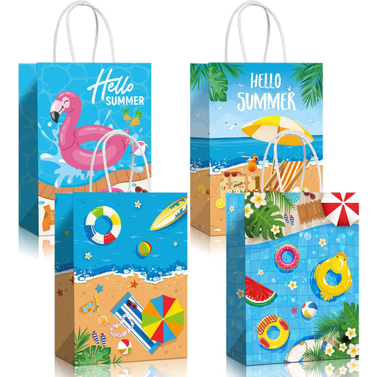 Pajean Beach Party Paper Bags, Summer Pool Goodie Candy Gift Treat Bags for Luau Tropical Beach Party Favors Supplies