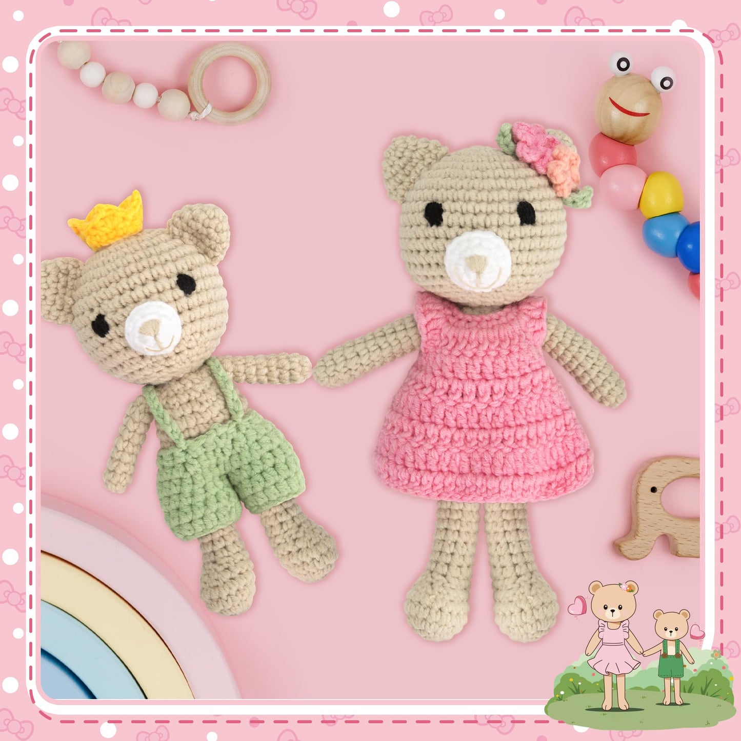 Big Sister Crochet Gift – Big Sister Little Brother Bear Dolls, Handmade Matching Stuffed Animals for Sibling Celebration, Older Sister Gift