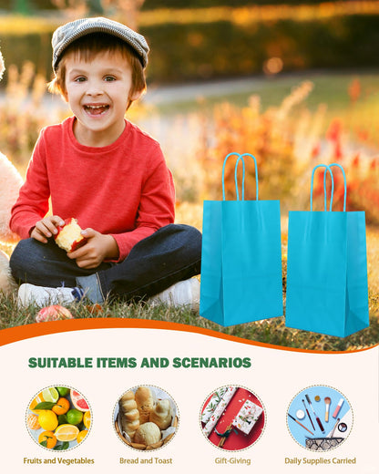 AZOWA Teal Blue Gift Bags Small Kraft Paper Bags with Handles (5 x 3.1 x 8.2 in, Teal, 12 Pcs)