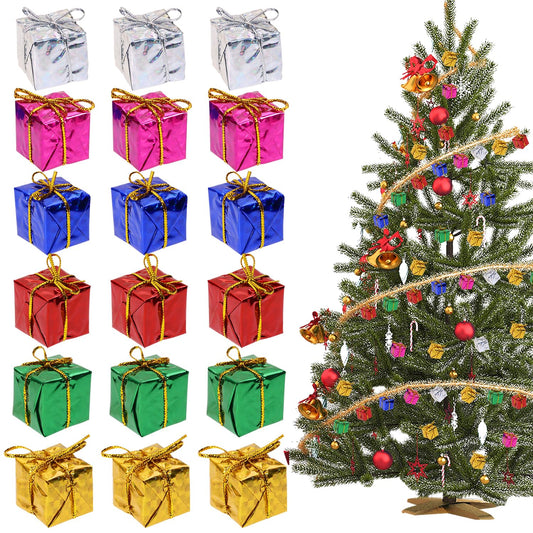 PENTA ANGEL Christmas Tree Mini Boxes 36Pcs Assorted Color Mini Metallic Foil Wrapped Gift Boutique Ornaments DIY Present Package Boxes for Holiday Party Decoration (Mixed Color, 36)