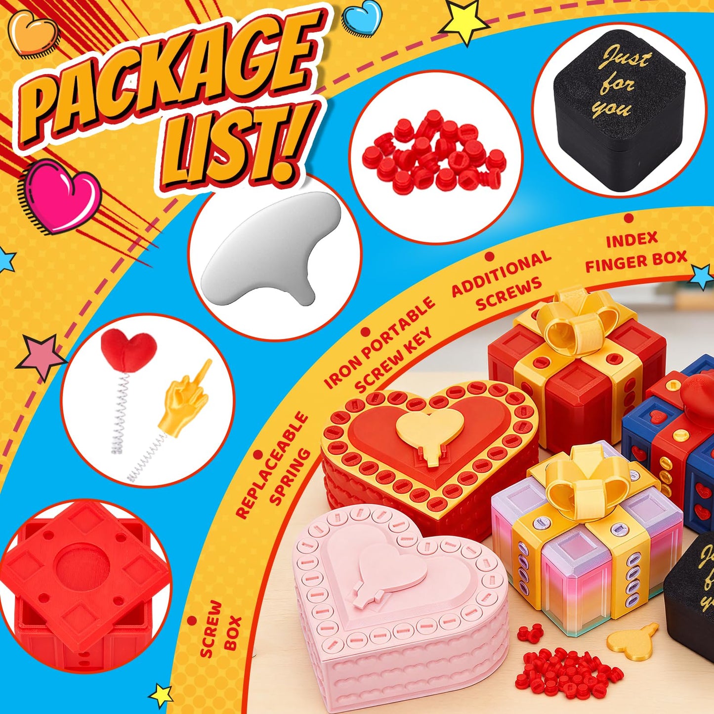 3.74 Inch Gotcha Box Prank with Surprise Finger, Annoying Gift Box with Finger,3D Printed Prank Gift Box with Screws & Pop Up Finger, La Puta Caja Broma Birthday Gifts for Friends Her/Him