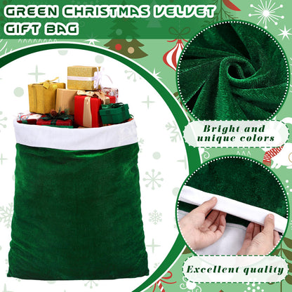 Shappy 2 Pcs Christmas Velvet Santa Gifts Bags 20 x 28 Inch Large Santa Gift Sack with Drawstring Christmas Gift Presents Bags for Xmas Present Toys Holiday Party Supplies(Green)