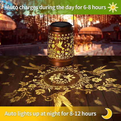 Hummingbird Solar Lanterns Outdoor Waterproof,Garden Decor Metal Hanging Decorative Solar Lights,Mothers Day Gifts,Birthday Gifts for Women Mom Grandma，Gardening Gifts for Yard, Patio, Lawn, Tabletop