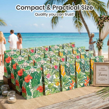 Shindel 24 Pack Tropical Hawaii Party Favor Bags with Stickers - 8.7"x4.7"x3.1" Luau Aloha Goodie Bags, Summer Beach Theme for Kids Birthday Party & Gift Packaging