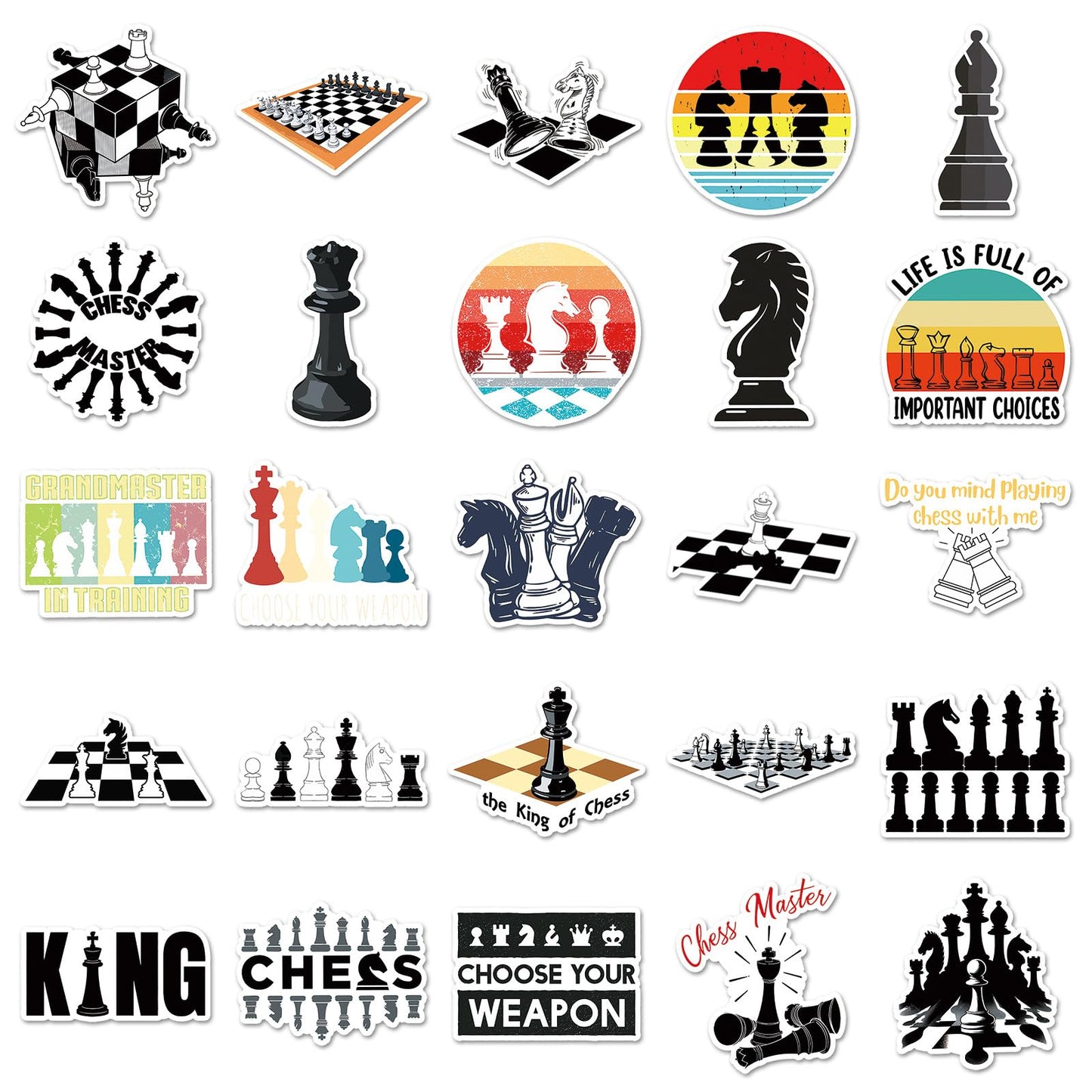 50 Pcs Unique Chess Stickers, 1.5-3 Inches Waterproof Vinyl Decals for Journals, Locker, Room Decor, Ideal for Chess Lovers Kids Adults