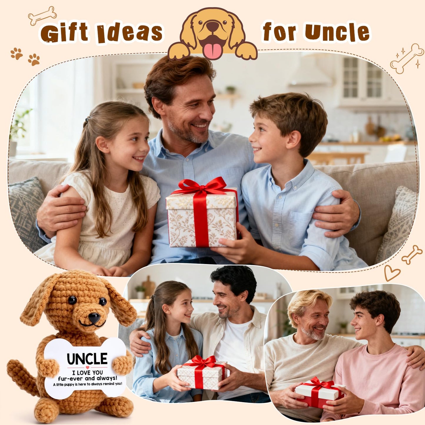 Funny Dog Uncle Gifts from Niece Nephew, Christmas Birthday Gifts for Uncle, Great Small Presents for Men Cool Things Cute Stuff, Xmas Ornament Decor Mini Stocking Stuffers I Love You Puppy