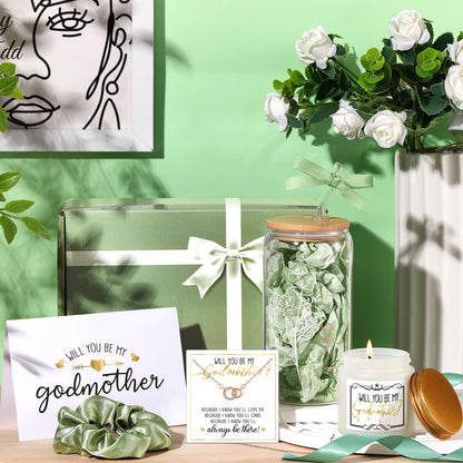 6 Pcs Godmother Proposal Gift Set, Will You Be My Godmother Gift Box, 16oz Glass Cup, Necklace & Scented Candle from Godchild for Baptism Mother’s Day Birthday(English,Sage Green)
