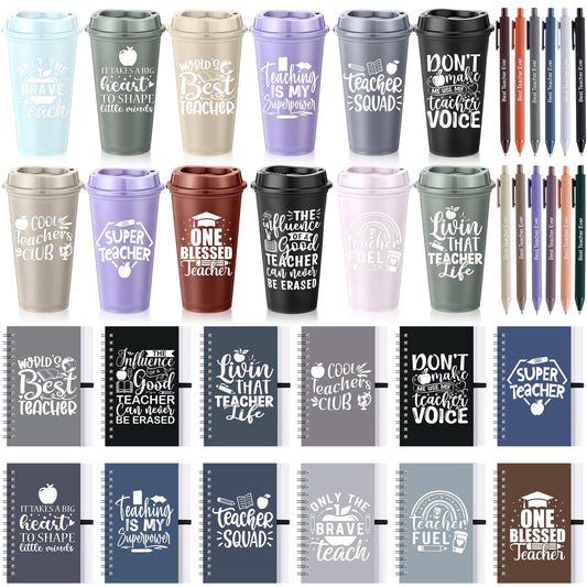 LemonRoad 36 Pcs Teacher Appreciation Gifts Bulk Thank You Teachers Set 16 oz Plastic Coffee Cup with Lid Straw Notebook and Pen 2026 Graduation Gift for Mentor Counselor (Teacher Wish,Morandi)