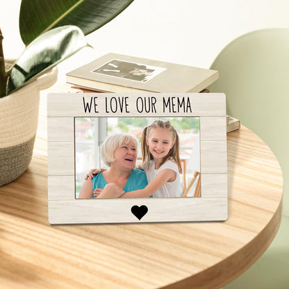 Mema Grandma Picture Frame, Mother's Day Gifts for Grandma, Grandmother Gifts from Grandkids Photo Frame 4x6, We Love Our Mema Wooden Photo Picture Frames for Desk Tabletop Decor