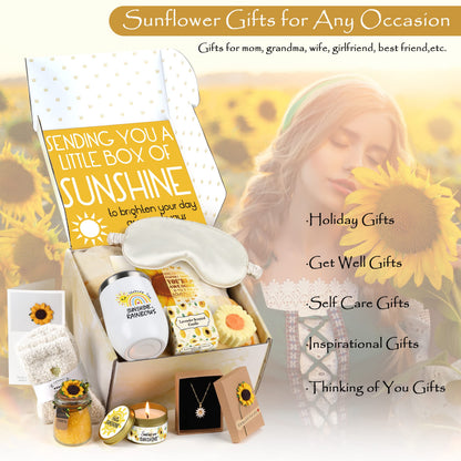 Sunflower Gifts for Women Sending Sunshine Gift-Mom Gifts for Mothers Day-Unique Birthday -Thank-Self Care Package-Get Well Gift-Inspirational Spa Gift Basket for Mom Grandma Wife Friends Sister