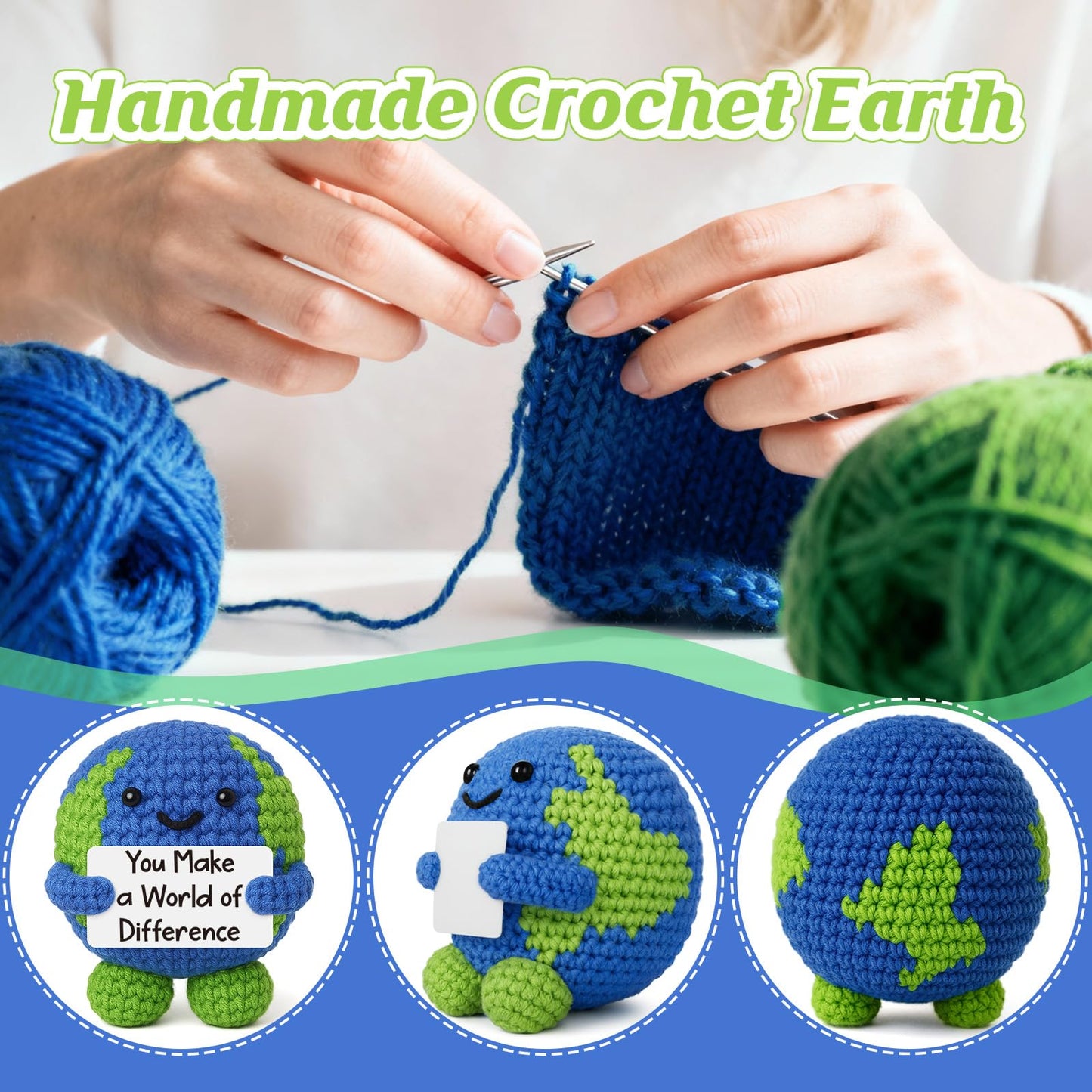 YUEYUQIU Thank You Gifts for Women Men, You Make a World of Difference Handmade Crochet Earth, Inspirational Presents for Teacher Nurse Coworker, Appreciation Friendship Farewell Gift