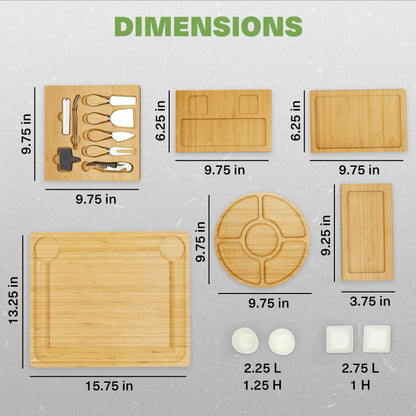 Dynamic Gear Charcuterie Board with Pull Out Drawers - Expandable Bamboo Cheese Board Set with Utensils, Bowls, Serving Trays, Utensil Drawer, and Appetizer Tray - Chic Charcuterie Boards with Drawers