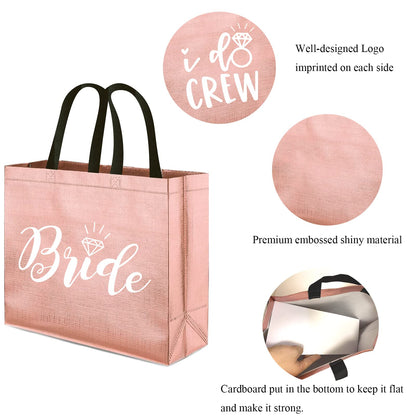 8 Pieces Rose Gold I Do Crew and Bride Non-Woven Gift Bags for Bridesmaid Gifts,Bachelorette Party Favors,Bridal Party Gifts