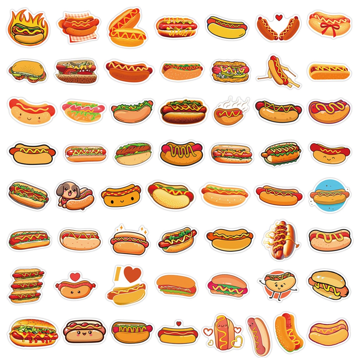 55Pcs Hot Dog Stickers for Laptop,Hot Dog Party Decorations,Delicious Food Foods Party Favors,Vinyl Waterproof Decals for Water Bottles Laptop Cellphone Suitcase Skateboard Guitar