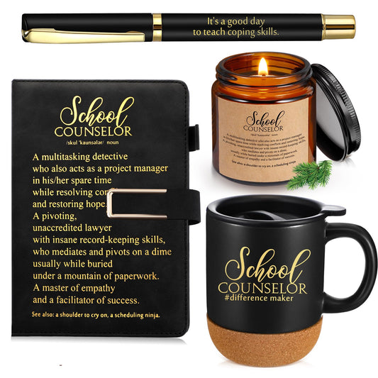 Didaey 4 Pcs School Counselor Appreciation Gifts Included Ceramic Cup Scented Candle A5 Notebook Ballpoint Counselor Office Must Haves Thank You Appreciation Gifts for High School Educator Teacher