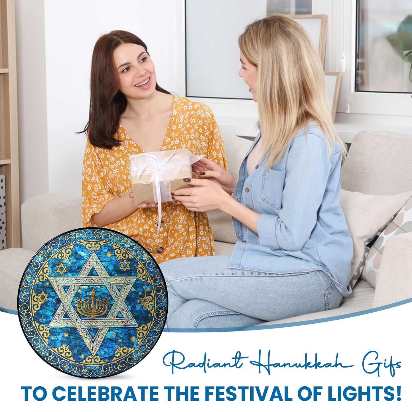 FLAGWIX Hanukkah Gifts for Women Men - Star of David Stained Glass Window Hanging 8 in - Hanukkah Sun Catcher Hanging Decor, Chanukah Suncatchers for Garden Decor, Religious Spiritual Gifts for Mom