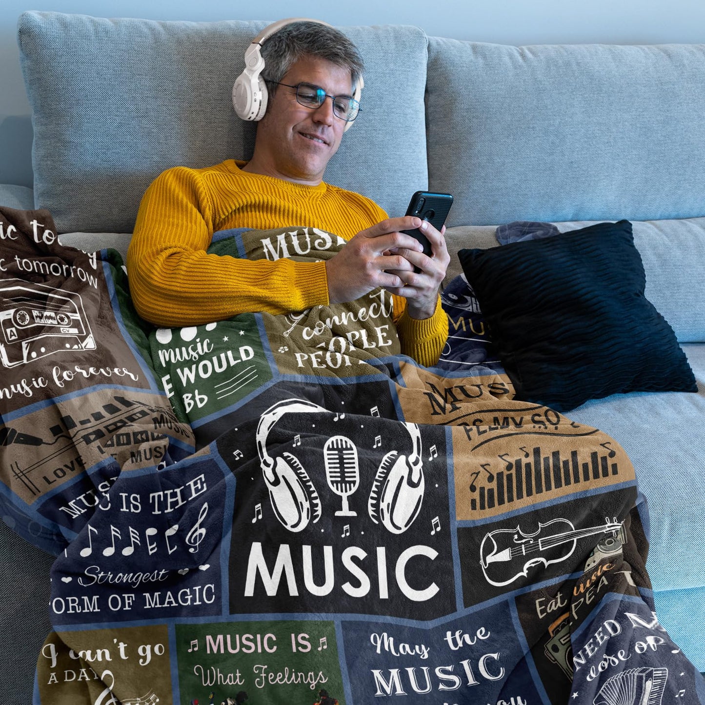 Unique Music Gifts for Men/Women, Music Lovers Gifts for Musician/Music Teacher, Funny Music Themed Decor/Stuff/Accessories, Sound of Music Blanket 60x50in