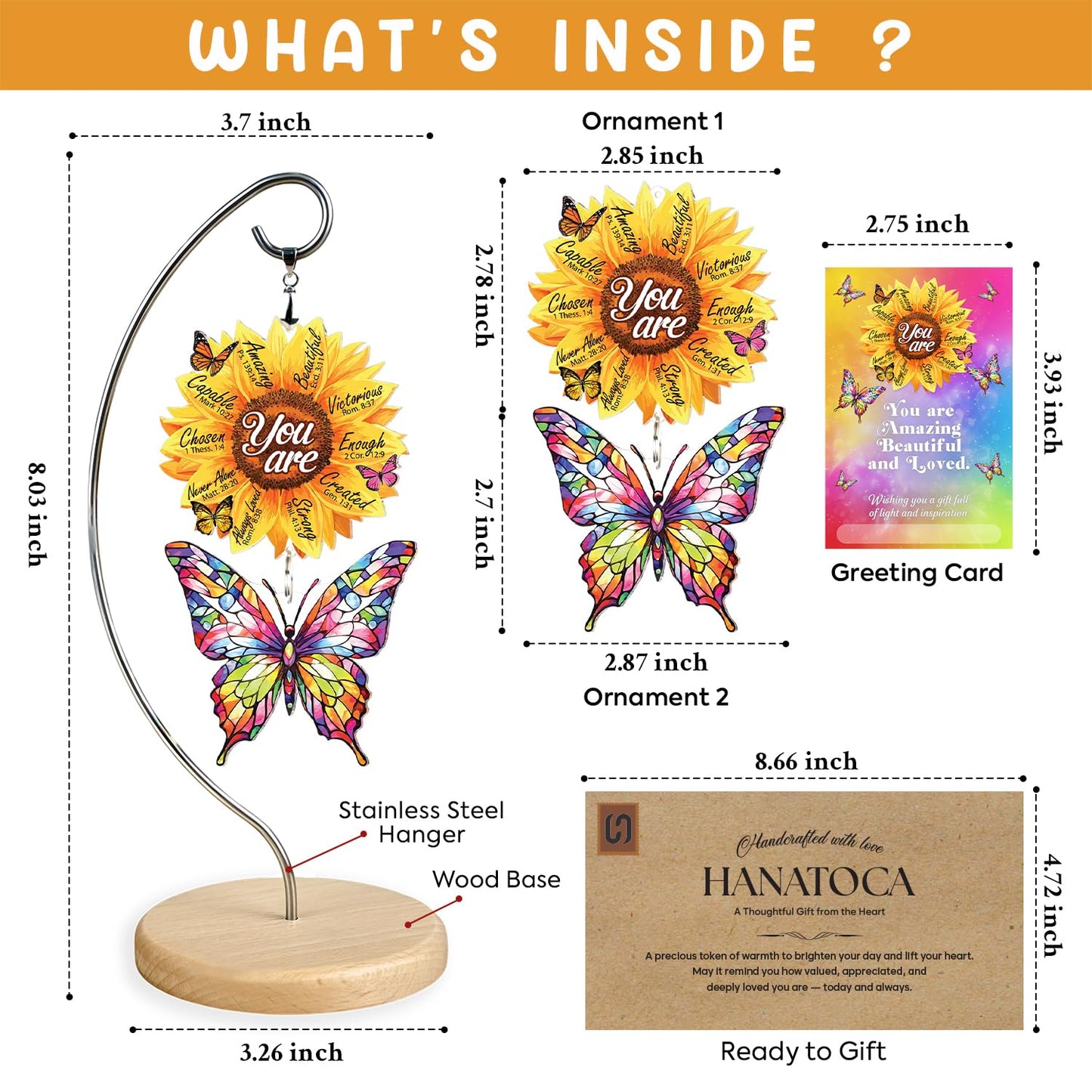Christian Gifts for Women Birthday, Butterfly Inspirational Gift for Friends, Mom, Sister, Girl, Female Coworker, Christian, God Says You are Sunflower Gifts for Women, Religious Desk Decor