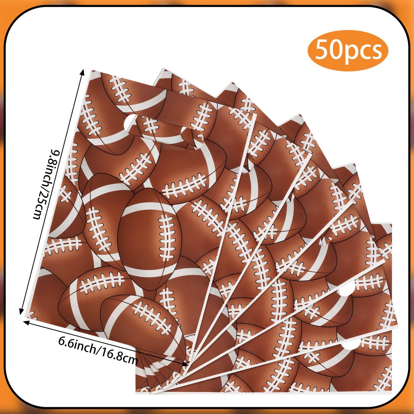 Hxezoc 50 Pieces Football Gift Bags with Handle, Plastic Treat Candy Bag Sport Favor Bags with Football Pile For Kids Birthday Party Decoration Supplies