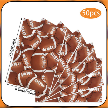 Hxezoc 50 Pieces Football Gift Bags with Handle, Plastic Treat Candy Bag Sport Favor Bags with Football Pile For Kids Birthday Party Decoration Supplies