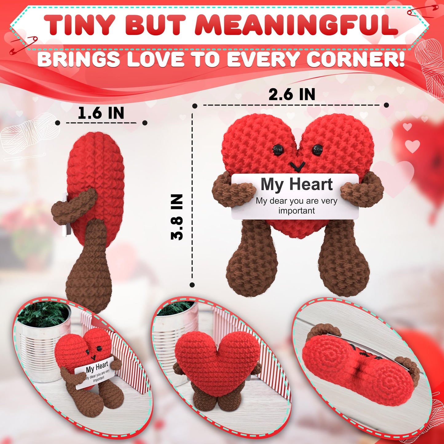 Reluen Heart Plush Gift for Her, Him - Mom Day Gifts Crochet Plushies Stuffed Hearts for Wife | Crochet Heart Soft Knitted Encouragement Support Keepsake for Girlfriends, Mother, Wife