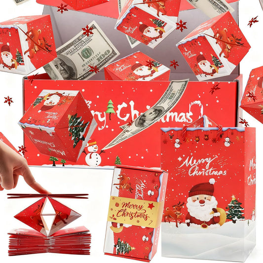 Surprise Gift Boxes for Money(18 Bounces), 2025 Newly Folding Pop-Up Explosion Box for Christmas Birthday Anniversary Valentine (Red)