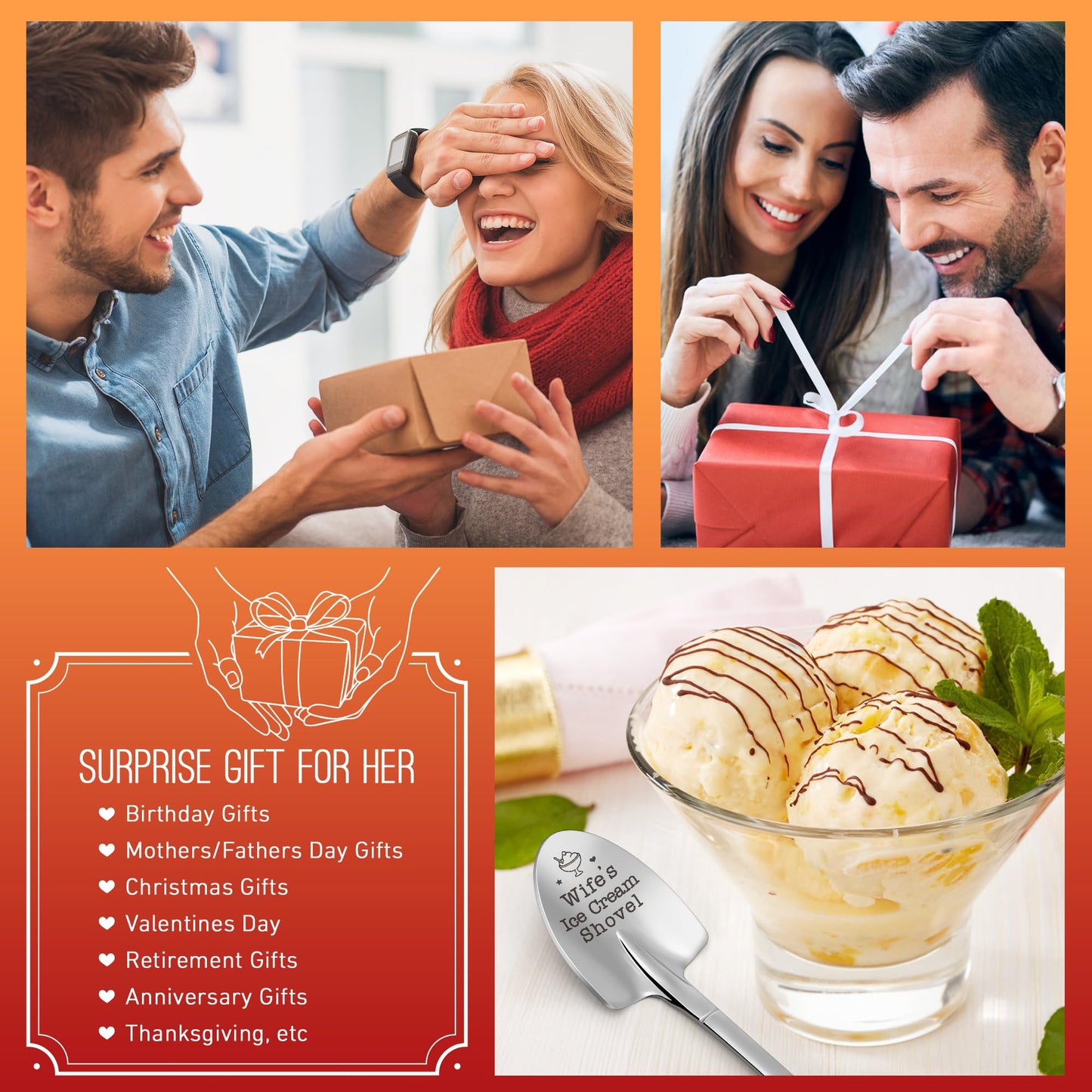Mothers Day for Wife from Husband, To My Wife Mother's Day Anniversary Wedding Birthday Gifts for Women Wifey I Love You Valentines Easter Romantic Gift for Her, Funny Wife's Ice Cream Shovel Spoon