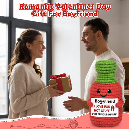 Anniversary Men Gifts for Boyfriend Him Birthday for Boyfriend from Girlfriend, I Love You Boyfriend's Sweet Day Romantic Gift Funny Handmade Crochet Hot Sauce Gift for Couple