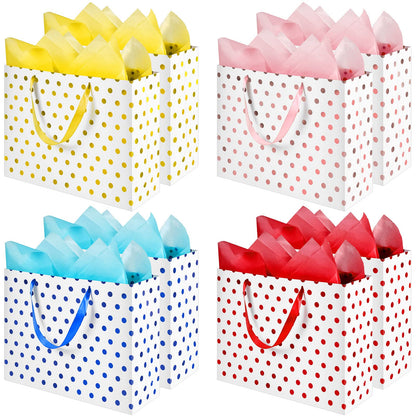 Henoyso 8 Pcs 16'' Extra Large Gift Bags Metallic Dots Present Bags with Handles and Paper for Christmas Wedding Holiday Birthday Party (Multicolored)