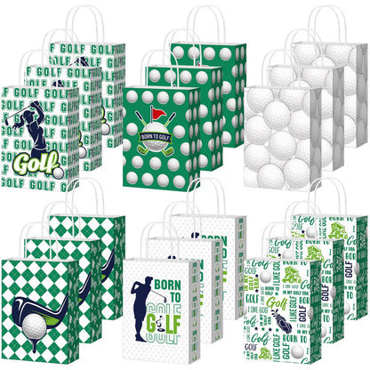 MotiMind 24 Pcs Golf Party Favor Bags Golf Themed Goodie Gift Wrapping Paper Bags with Handles Portable Sports Ball Candy Snack Treat Pouch for Birthday Party Decorations Team Supplies