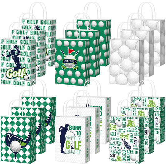 MotiMind 24 Pcs Golf Party Favor Bags Golf Themed Goodie Gift Wrapping Paper Bags with Handles Portable Sports Ball Candy Snack Treat Pouch for Birthday Party Decorations Team Supplies