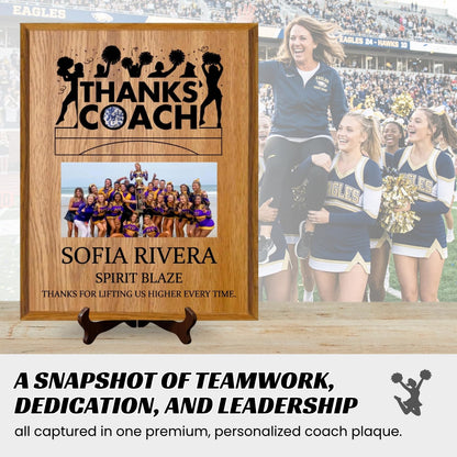 Personalized Coach Plaque - Custom Award with Name, Team Picture & Year - Coach Gift for Appreciation, Retirement, Soccer, Football, Baseball, Cheer (Cheerleading, 9" X 12")