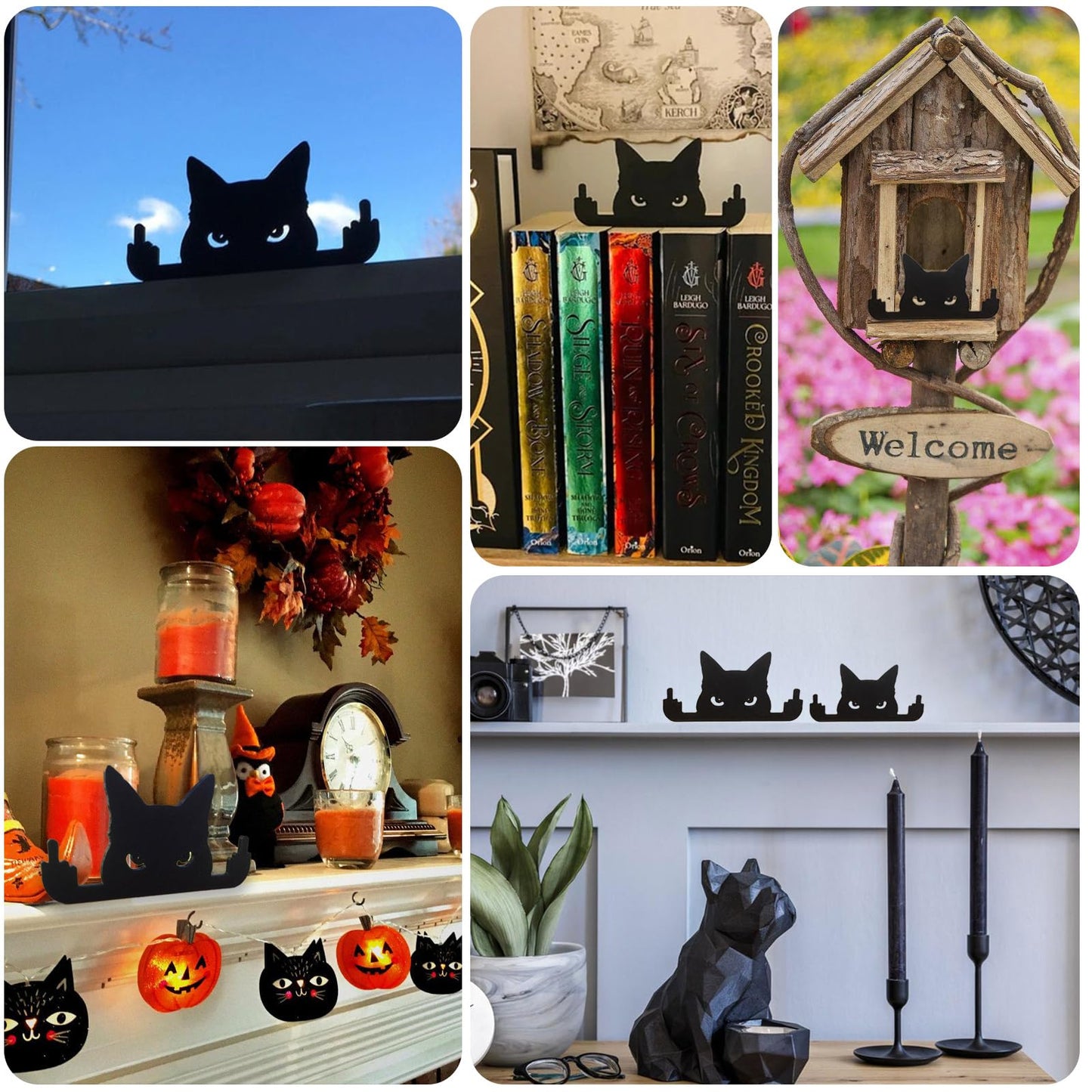 Funny Black Cat Middle Finger Figurine - Unique Desk, Shelf & Window Decor - Cool Cat Lover Gift - Hilarious Office & Home Decoration (Small)