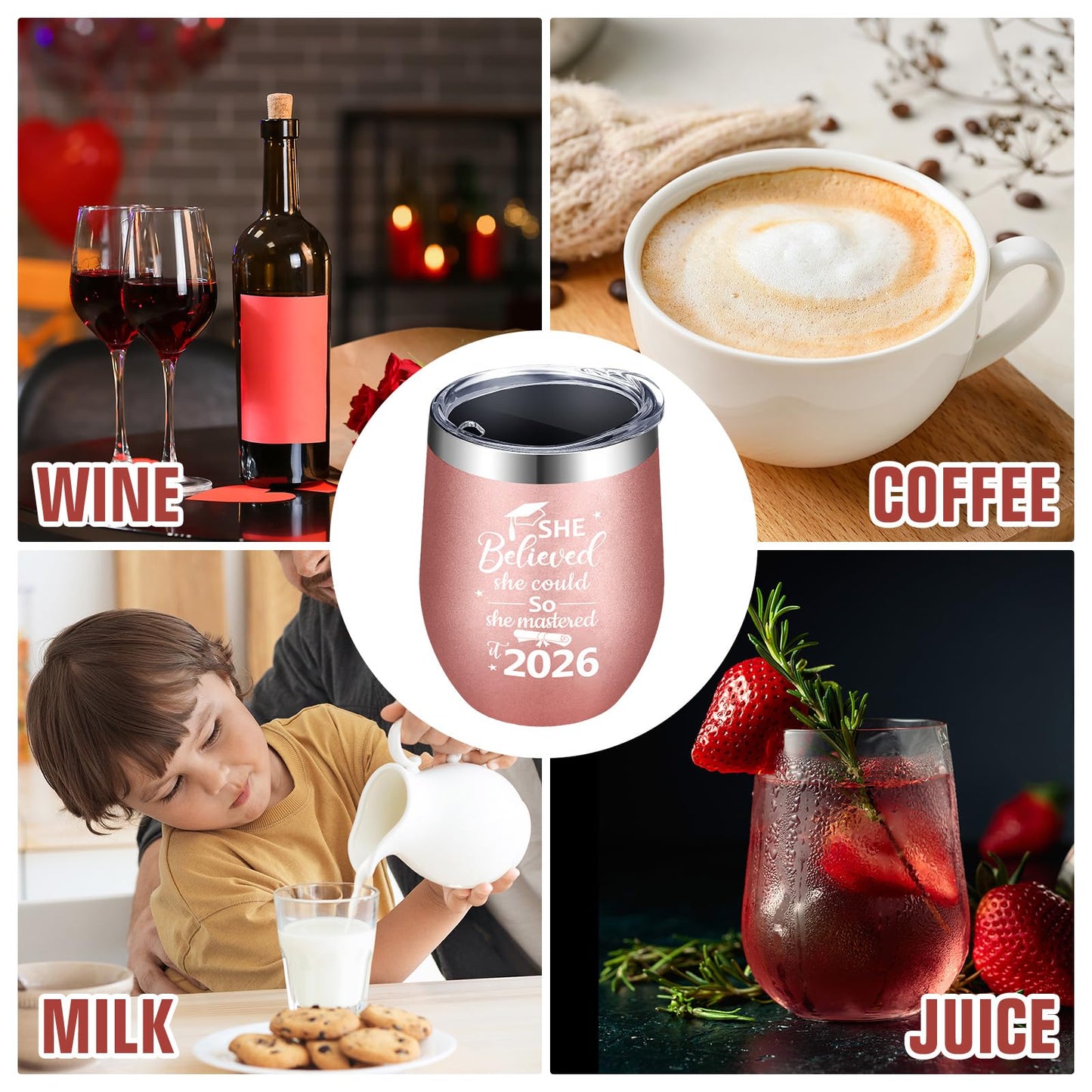Gerrii 3 Pcs Masters Graduation Gift Set She Believed She Could So Mastered It 2026 Insulated Tumbler 12 oz Acrylic Heart Decor Keychain Graduation Master Degree Christmas Gift for Women(Master)