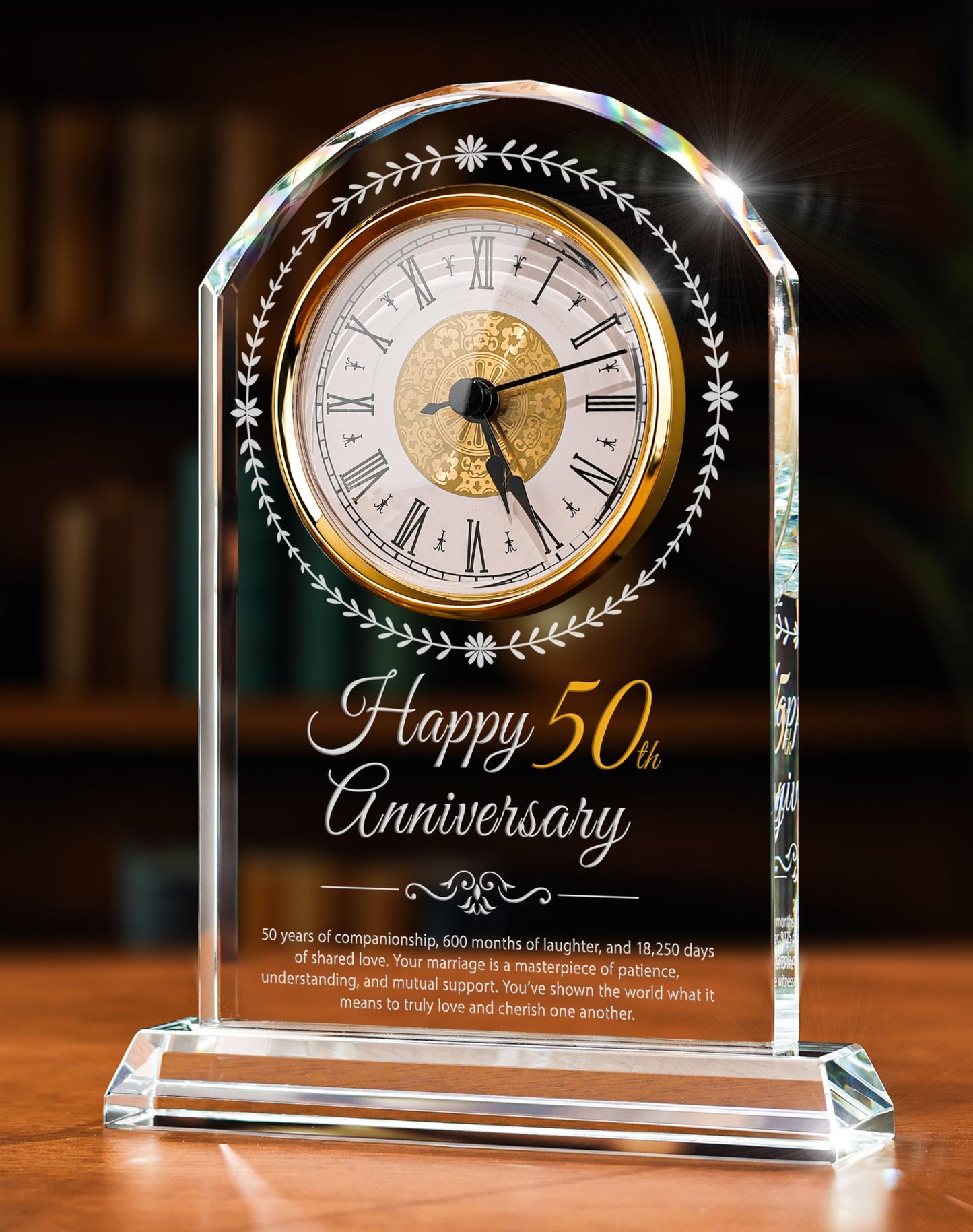 50th Wedding Anniversary Crystal Quartz Clock,50 Years of Marriage Gift,Happy Golden Anniversary Decoration Gift,for Parents,Grandparents,Couple