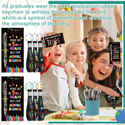 Sayglossy 24 Set 5th Grade Graduation Party Decorations Bulk Class of 2026 Ballpoint Pens Silicone Keychain with Inspirational Greeting Cards Fifth Grade Graduation Party Supplies for Students Gifts