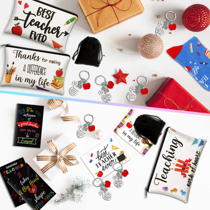Eaasty 36 Sets Teacher Graduation Gifts Bulk Makeup Pouch Cosmetic Pencil Bag Keychains Inspirational Notebooks Cards and Socks for Teacher Appreciation Graduation Gifts