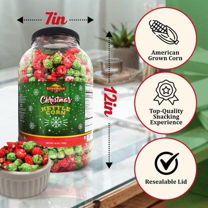Stonehedge Farms Christmas Kettle Corn Popcorn | 26 oz Large Tub | Perfect for the Holidays | Green and Red | Bulk Gourmet Popped Sweet Snacks | Pop Corn Gift