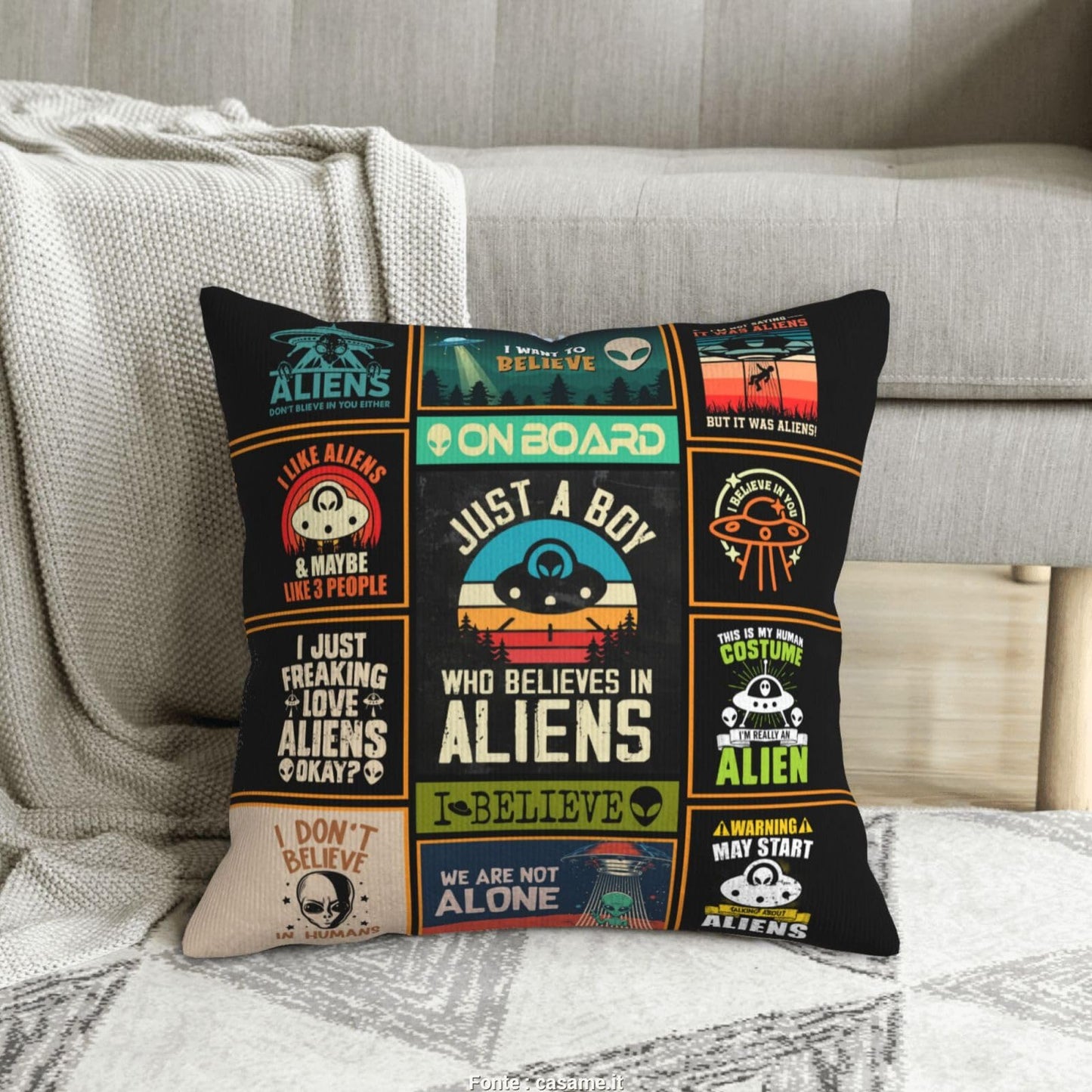 Alien Gifts - Funny Alien Gift for Men - UFO Gifts - Ancient Aliens Merchandise - Alien Stuff - Birthday Gift for Alien Lovers - Alien Decor Throw Pillow Cover 18"X 18"