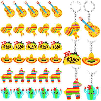 Mexican Fiesta Keychains - Cinco De Mayo Donkey Maraca Sombrero Taco Guitar Cactus Keychains