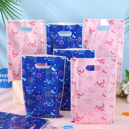 Czlotyh 50 PCS Cartoon Themed Party Favor Bags Plastic Birthday Goodie Bags Blue Pink Candy Bags for Holiday Birthday Party Gift Giving Decorations